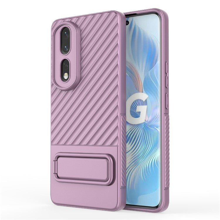 Rugged TPU Phone Case for Honor 80 Pro 5G Anti-Drop Shockproof Kickstand Phone Cover - Light Purple