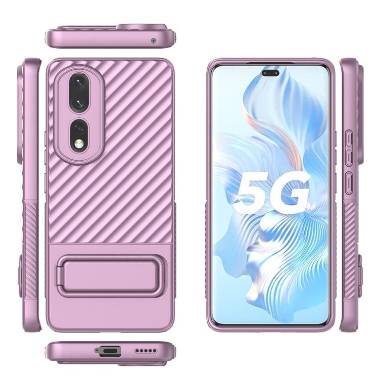 Rugged TPU Phone Case for Honor 80 Pro 5G Anti-Drop Shockproof Kickstand Phone Cover - Light Purple