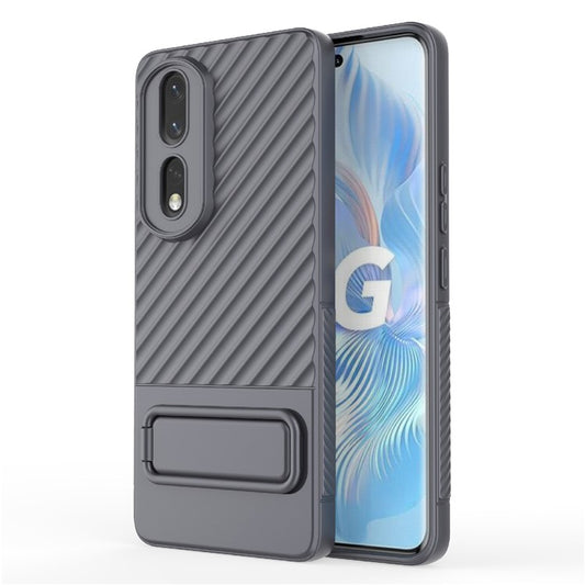 Rugged TPU Phone Case for Honor 80 Pro 5G Anti-Drop Shockproof Kickstand Phone Cover - Grey