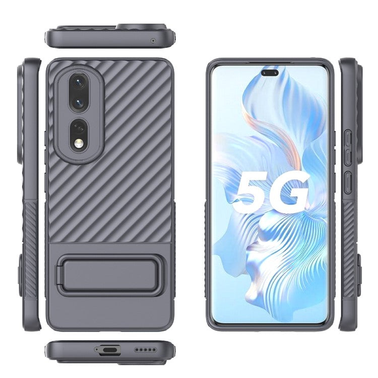 Rugged TPU Phone Case for Honor 80 Pro 5G Anti-Drop Shockproof Kickstand Phone Cover - Grey