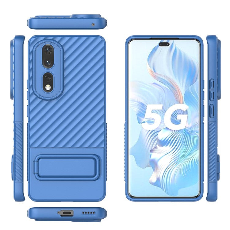 Rugged TPU Phone Case for Honor 80 Pro 5G Anti-Drop Shockproof Kickstand Phone Cover - Baby Blue