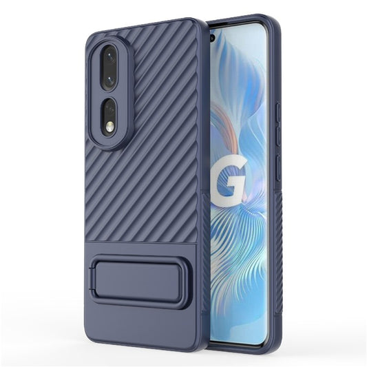 Rugged TPU Phone Case for Honor 80 Pro 5G Anti-Drop Shockproof Kickstand Phone Cover - Dark Blue