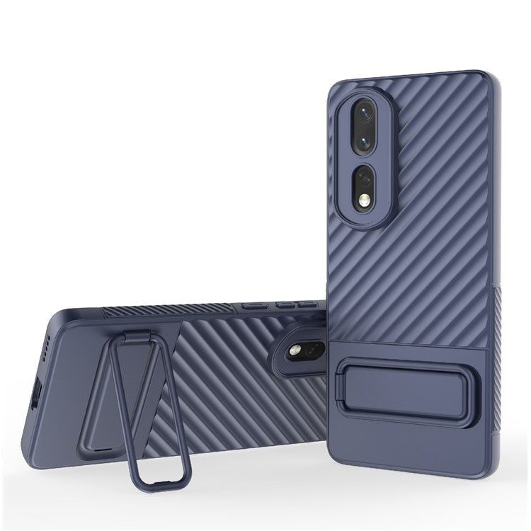 Rugged TPU Phone Case for Honor 80 Pro 5G Anti-Drop Shockproof Kickstand Phone Cover - Dark Blue