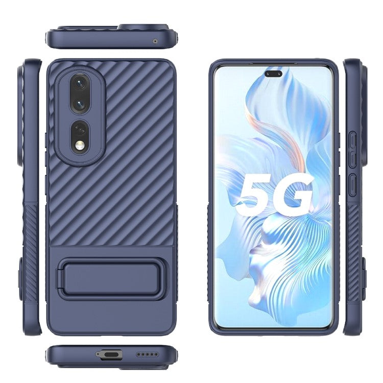 Rugged TPU Phone Case for Honor 80 Pro 5G Anti-Drop Shockproof Kickstand Phone Cover - Dark Blue