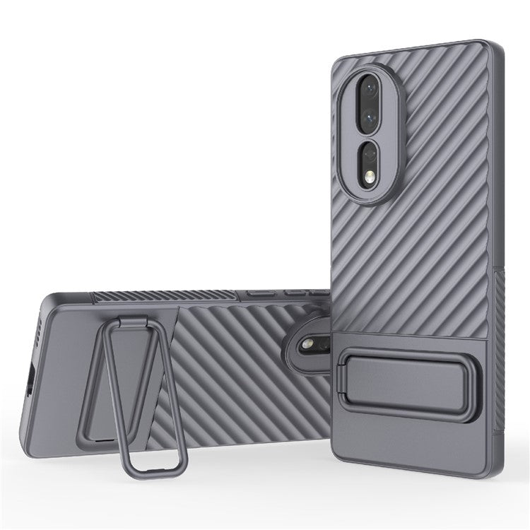 For Honor 80 5G Protective Case Anti-Drop TPU Phone Case Kickstand Phone Cover - Grey