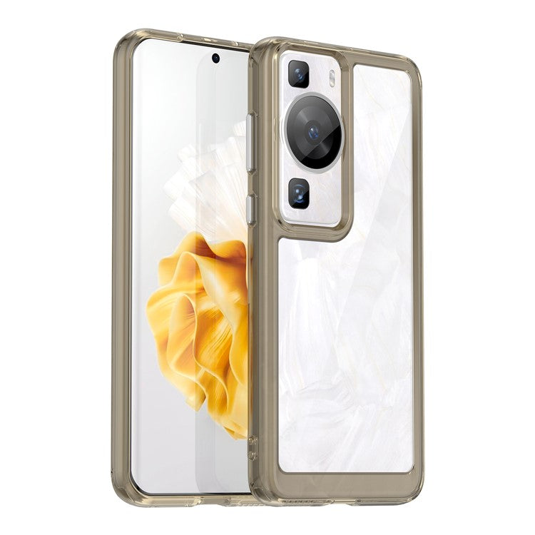 Raised Bezel Phone Case for Huawei P60 / P60 Pro, TPU+Acrylic Phone Shell Drop Protection Cover - Transparent Grey