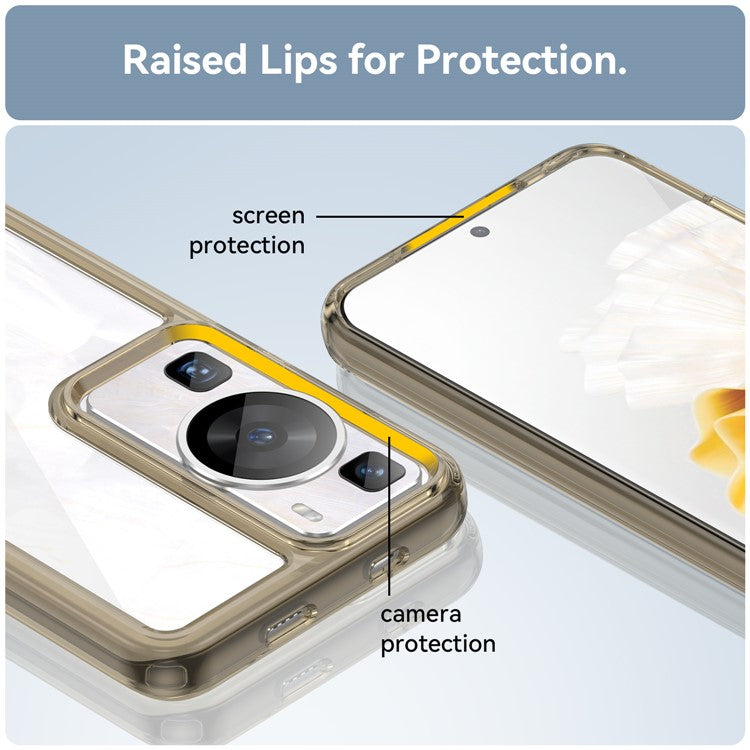 Raised Bezel Phone Case for Huawei P60 / P60 Pro, TPU+Acrylic Phone Shell Drop Protection Cover - Transparent Grey