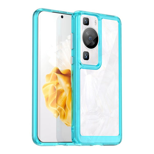Raised Bezel Phone Case for Huawei P60 / P60 Pro, TPU+Acrylic Phone Shell Drop Protection Cover - Transparent Blue