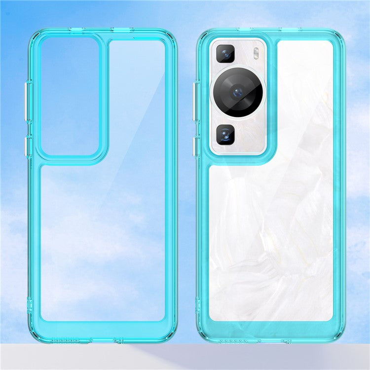 Raised Bezel Phone Case for Huawei P60 / P60 Pro, TPU+Acrylic Phone Shell Drop Protection Cover - Transparent Blue