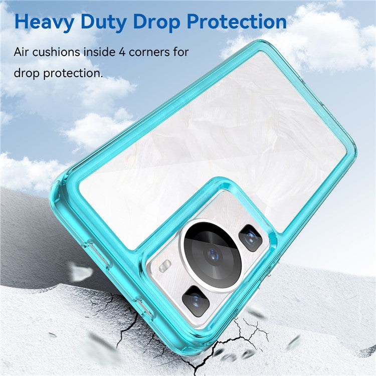 Raised Bezel Phone Case for Huawei P60 / P60 Pro, TPU+Acrylic Phone Shell Drop Protection Cover - Transparent Blue