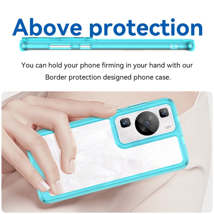 Raised Bezel Phone Case for Huawei P60 / P60 Pro, TPU+Acrylic Phone Shell Drop Protection Cover - Transparent Blue
