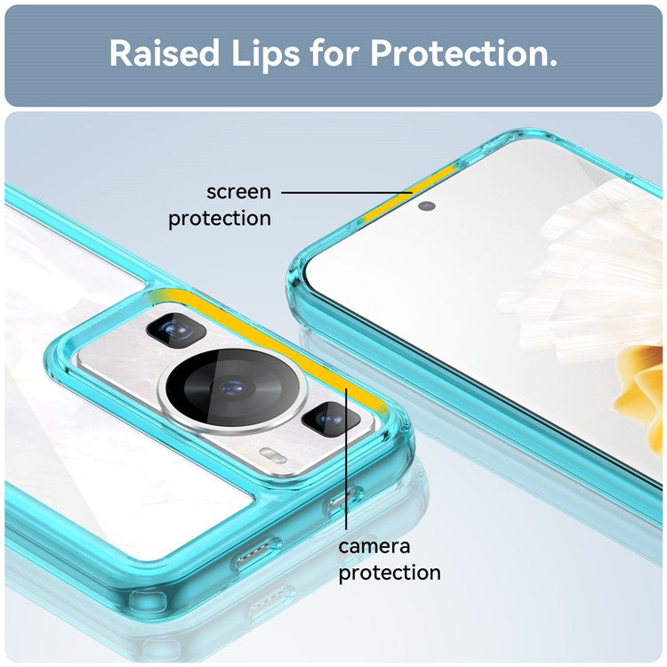 Raised Bezel Phone Case for Huawei P60 / P60 Pro, TPU+Acrylic Phone Shell Drop Protection Cover - Transparent Blue