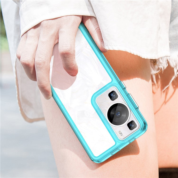 Raised Bezel Phone Case for Huawei P60 / P60 Pro, TPU+Acrylic Phone Shell Drop Protection Cover - Transparent Blue
