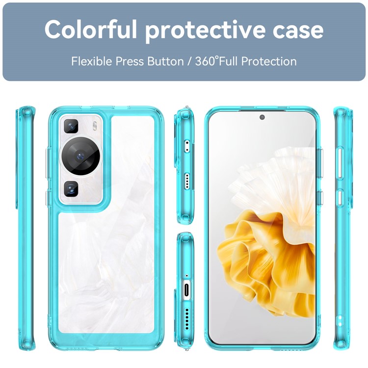 Raised Bezel Phone Case for Huawei P60 / P60 Pro, TPU+Acrylic Phone Shell Drop Protection Cover - Transparent Blue