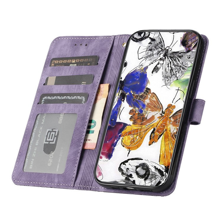 For Motorola Moto G7 Power Skin-touch PU Leather Case Butterfly Imprinted Stand Wallet Phone Cover - Purple