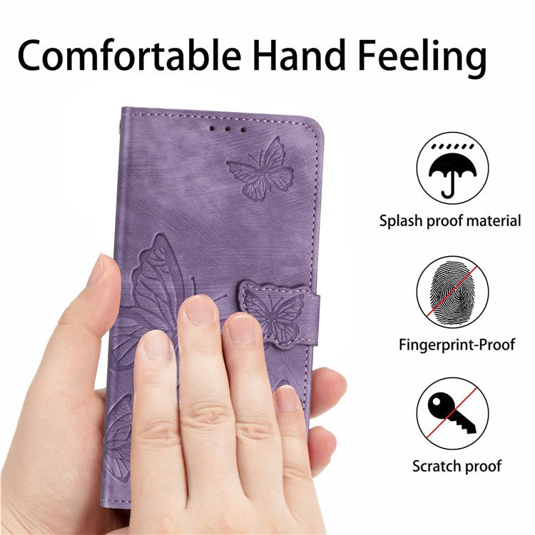 For Motorola Moto G7 Power Skin-touch PU Leather Case Butterfly Imprinted Stand Wallet Phone Cover - Purple