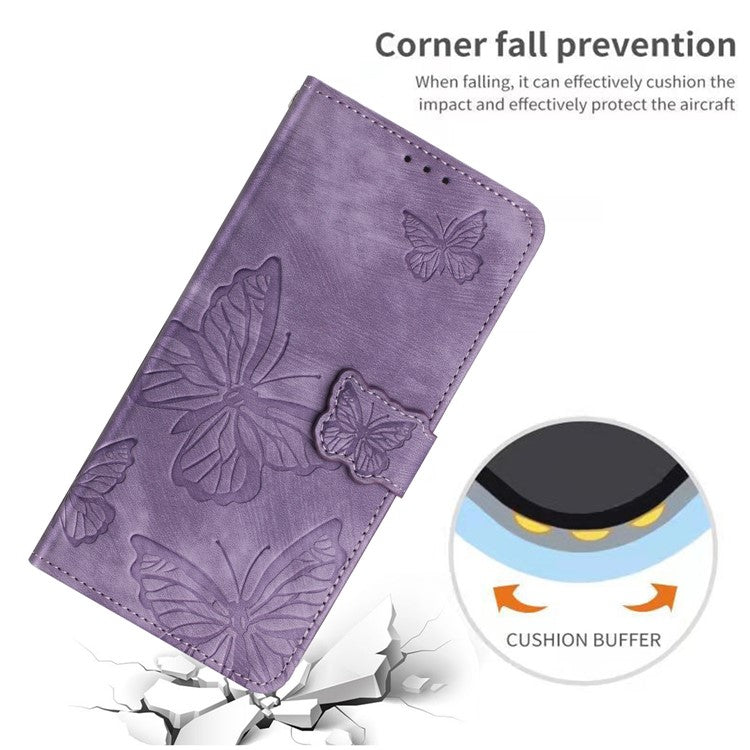 For Motorola Moto G7 Power Skin-touch PU Leather Case Butterfly Imprinted Stand Wallet Phone Cover - Purple