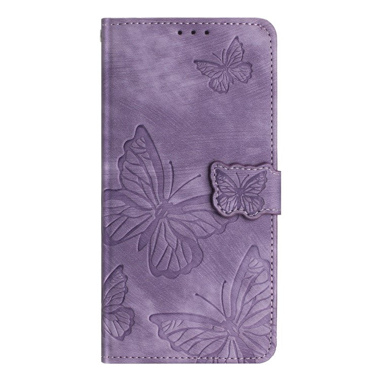 For Motorola Moto G7 Power Skin-touch PU Leather Case Butterfly Imprinted Stand Wallet Phone Cover - Purple