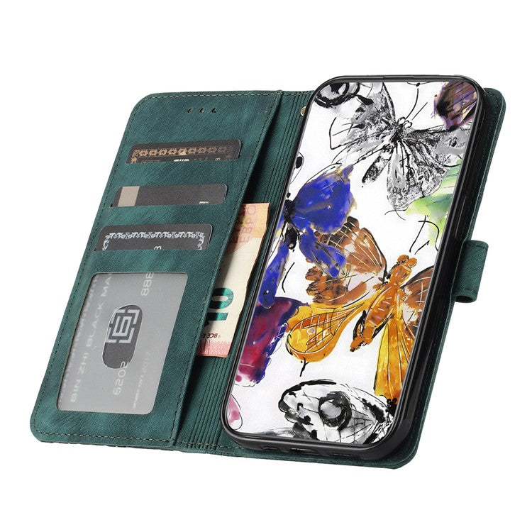 For Motorola Moto G7 Power Skin-touch PU Leather Case Butterfly Imprinted Stand Wallet Phone Cover - Green