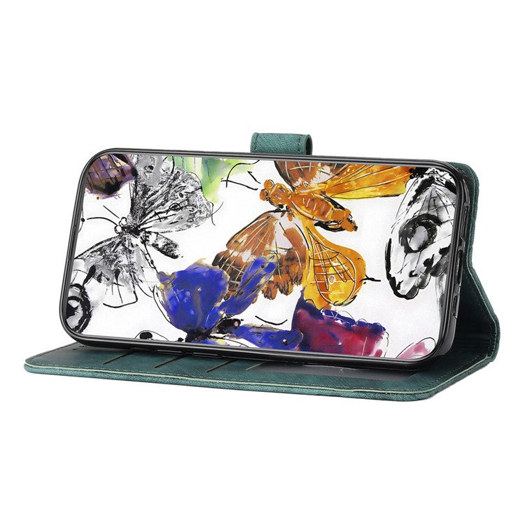 For Motorola Moto G7 Power Skin-touch PU Leather Case Butterfly Imprinted Stand Wallet Phone Cover - Green