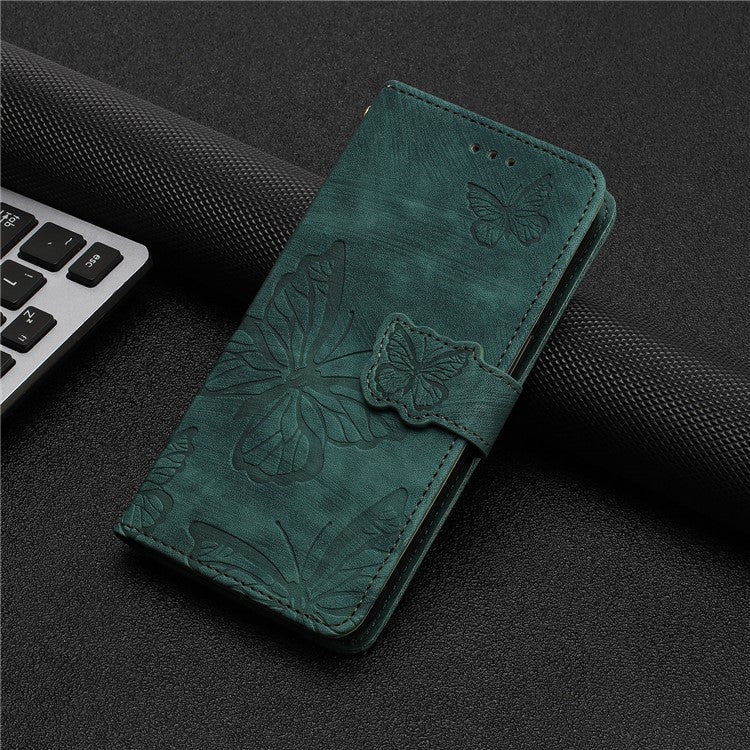 For Motorola Moto G7 Power Skin-touch PU Leather Case Butterfly Imprinted Stand Wallet Phone Cover - Green