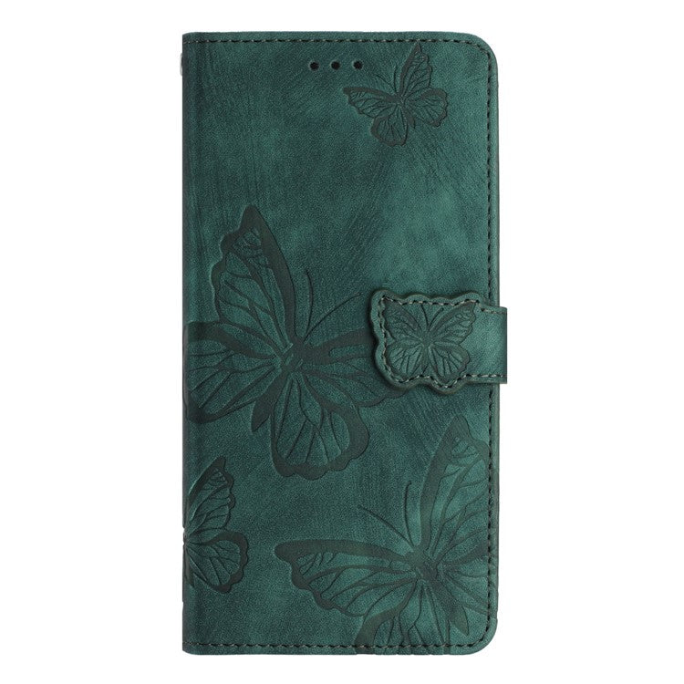 For Motorola Moto G7 Power Skin-touch PU Leather Case Butterfly Imprinted Stand Wallet Phone Cover - Green