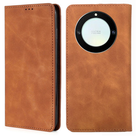 For Honor X40 / X9a / Magic5 Lite 5G PU Leather Flip Phone Case Card Holder Skin-touch Stand Cover - Light Brown