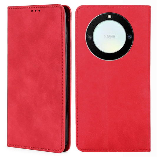 For Honor X40 / X9a / Magic5 Lite 5G PU Leather Flip Phone Case Card Holder Skin-touch Stand Cover - Red