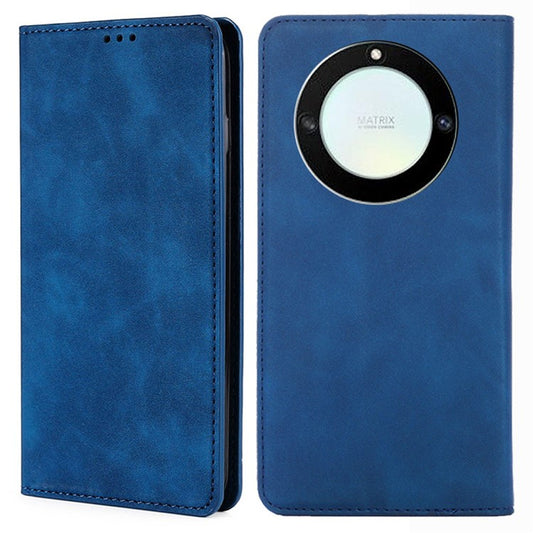 For Honor X40 / X9a / Magic5 Lite 5G PU Leather Flip Phone Case Card Holder Skin-touch Stand Cover - Blue