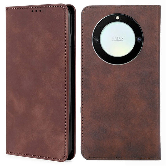 For Honor X40 / X9a / Magic5 Lite 5G PU Leather Flip Phone Case Card Holder Skin-touch Stand Cover - Dark Brown