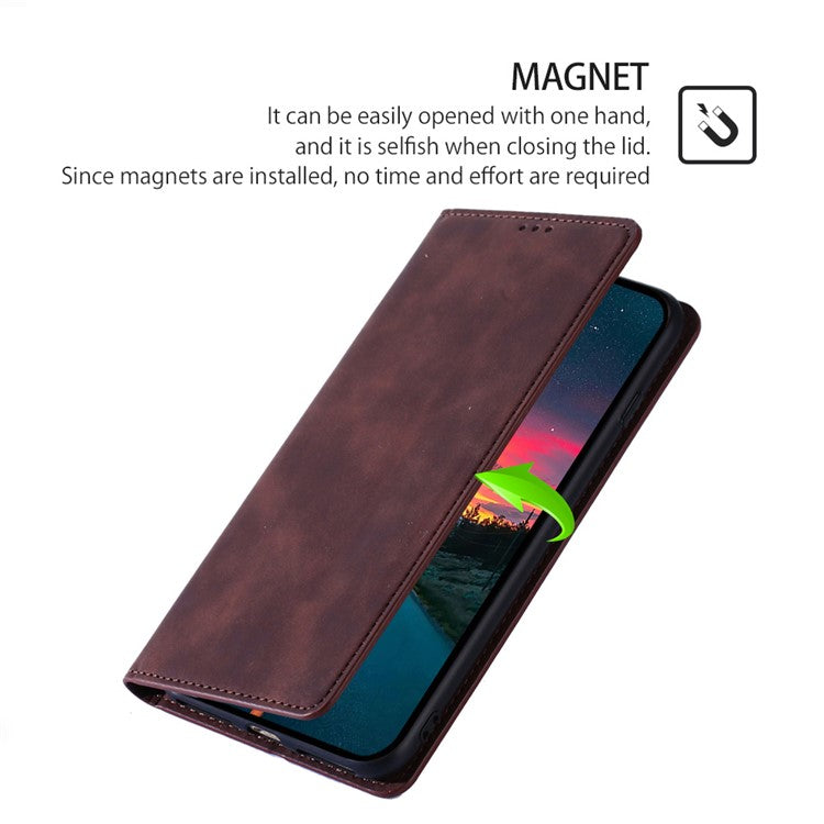 For Honor X40 / X9a / Magic5 Lite 5G PU Leather Flip Phone Case Card Holder Skin-touch Stand Cover - Dark Brown
