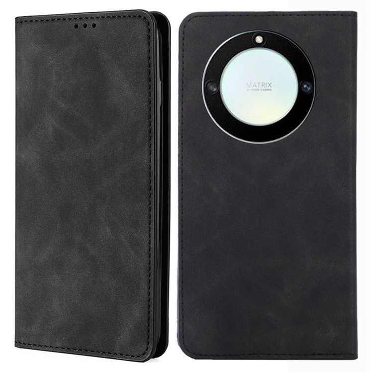 For Honor X40 / X9a / Magic5 Lite 5G PU Leather Flip Phone Case Card Holder Skin-touch Stand Cover - Black