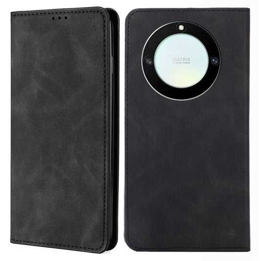 For Honor X40 / X9a / Magic5 Lite 5G PU Leather Flip Phone Case Card Holder Skin-touch Stand Cover - Black
