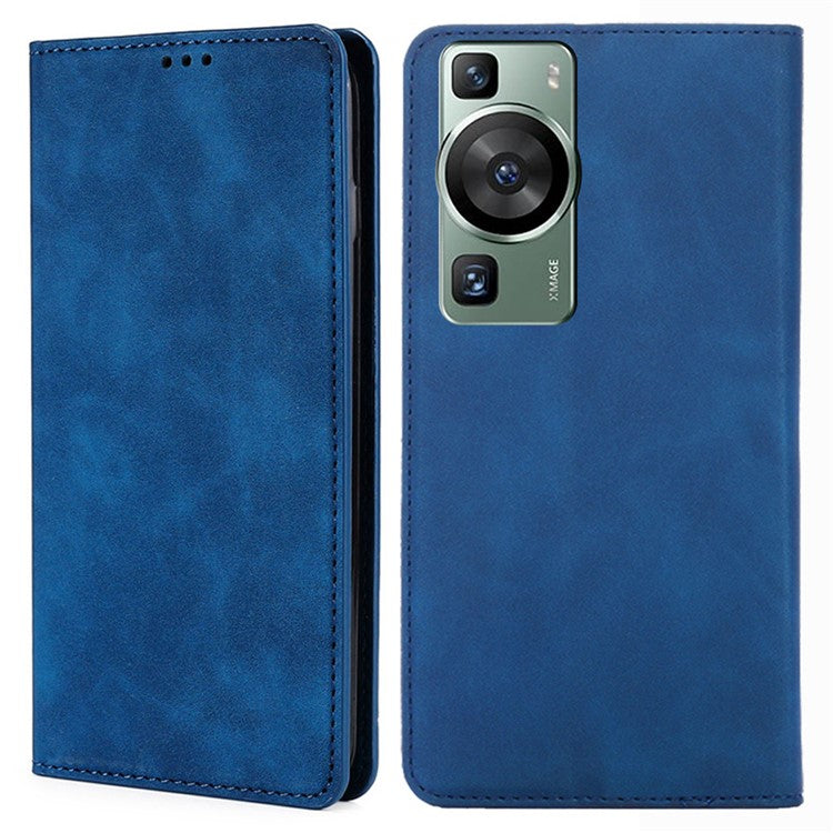 For Huawei P60 / P60 Pro PU Leather Card Holder Phone Case Skin-touch Stand Smartphone Cover - Blue