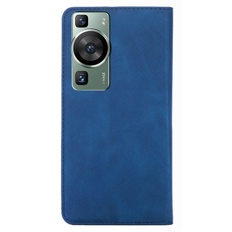 For Huawei P60 / P60 Pro PU Leather Card Holder Phone Case Skin-touch Stand Smartphone Cover - Blue