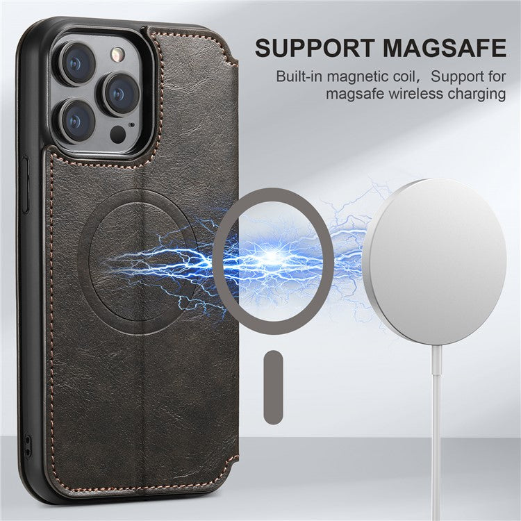 SUTENI J05 For iPhone 14 Pro Max Phone Leather Case Compatible with MagSafe Stand Wallet Cover - Black