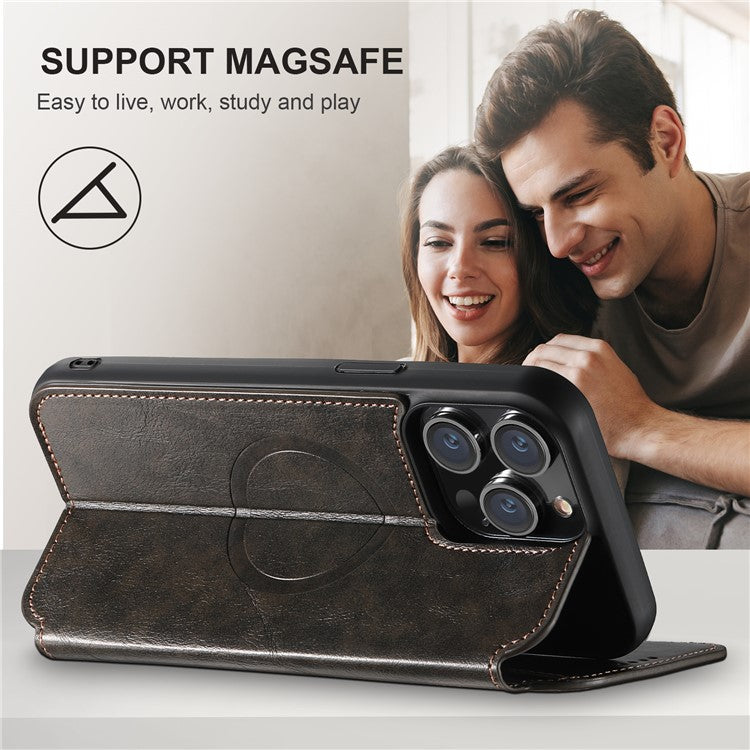 SUTENI J05 For iPhone 14 Pro Max Phone Leather Case Compatible with MagSafe Stand Wallet Cover - Black