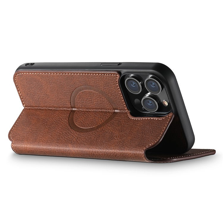 SUTENI J06 For iPhone 14 Pro Max Wallet Case PU Leather Phone Stand Cover Compatible with MagSafe - Brown