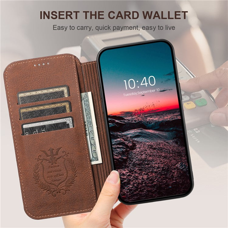 SUTENI J06 For iPhone 14 Pro Max Wallet Case PU Leather Phone Stand Cover Compatible with MagSafe - Brown
