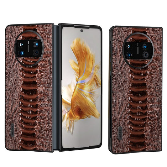 ABEEL For Huawei Mate X3 5G Slim Folding Phone Case Genuine Cow Leather Coated PC+TPU Protective Cover - Brown