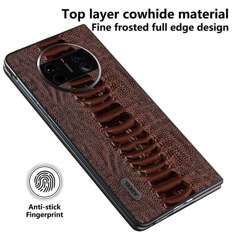 ABEEL For Huawei Mate X3 5G Slim Folding Phone Case Genuine Cow Leather Coated PC+TPU Protective Cover - Brown