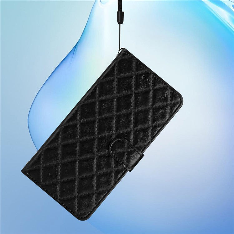 Wallet Phone Case for Motorola Moto G10 / G20 / G30 , PU Leather Stitching Line Rhombus Flip Stand Cover - Black