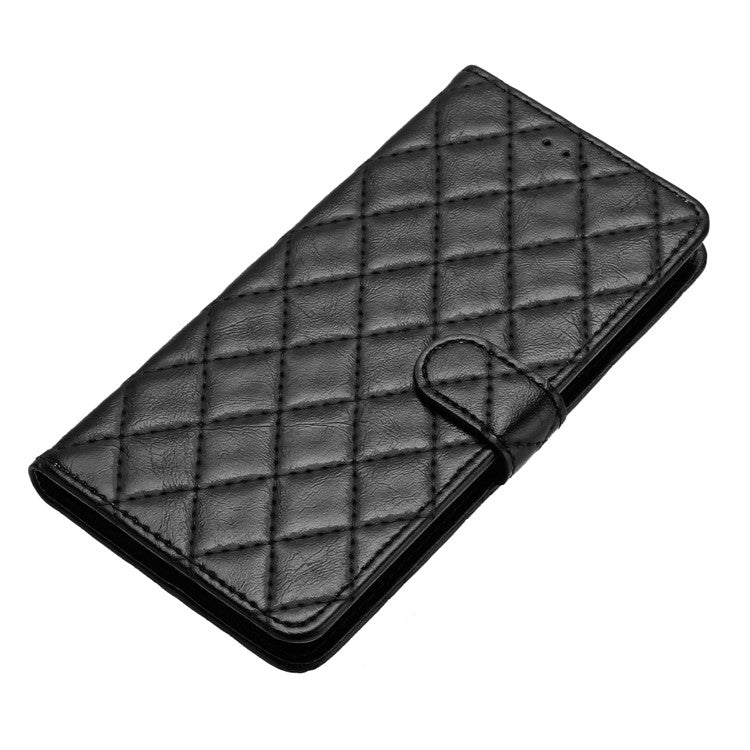 Wallet Phone Case for Motorola Moto G10 / G20 / G30 , PU Leather Stitching Line Rhombus Flip Stand Cover - Black