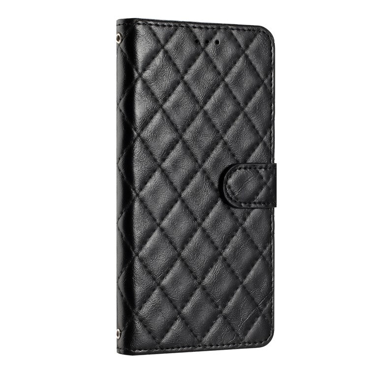 Wallet Phone Case for Motorola Moto G10 / G20 / G30 , PU Leather Stitching Line Rhombus Flip Stand Cover - Black