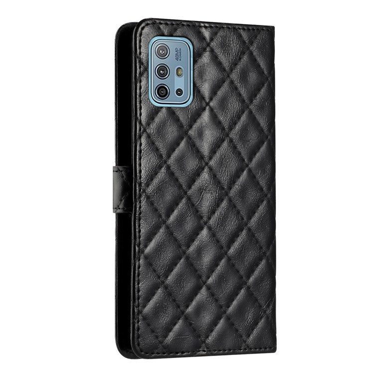Wallet Phone Case for Motorola Moto G10 / G20 / G30 , PU Leather Stitching Line Rhombus Flip Stand Cover - Black