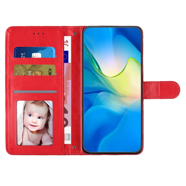 Wallet Phone Case for Motorola Moto G10 / G20 / G30 , PU Leather Stitching Line Rhombus Flip Stand Cover - Red