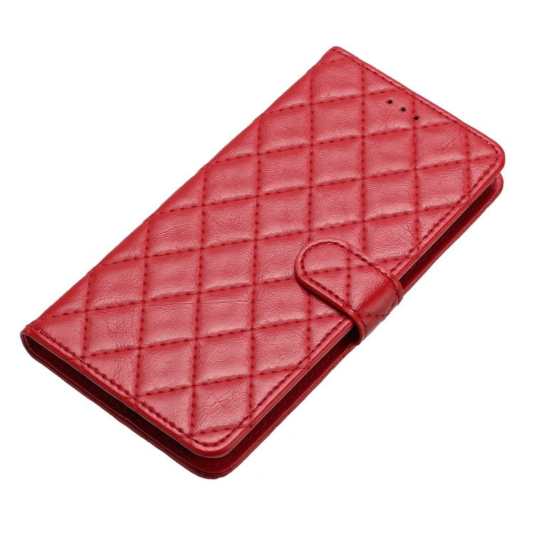 Wallet Phone Case for Motorola Moto G10 / G20 / G30 , PU Leather Stitching Line Rhombus Flip Stand Cover - Red