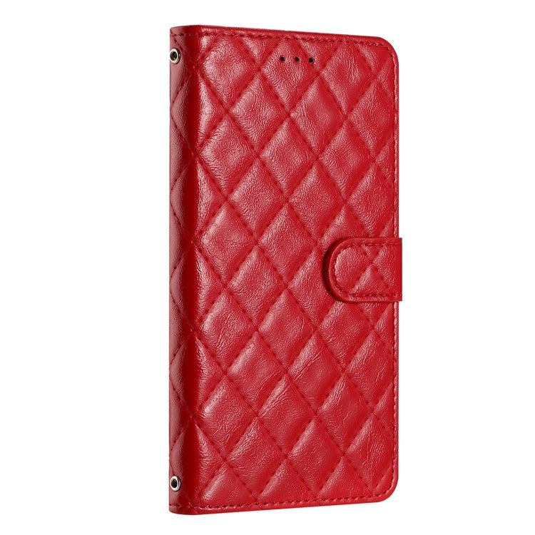 Wallet Phone Case for Motorola Moto G10 / G20 / G30 , PU Leather Stitching Line Rhombus Flip Stand Cover - Red
