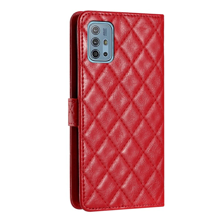Wallet Phone Case for Motorola Moto G10 / G20 / G30 , PU Leather Stitching Line Rhombus Flip Stand Cover - Red