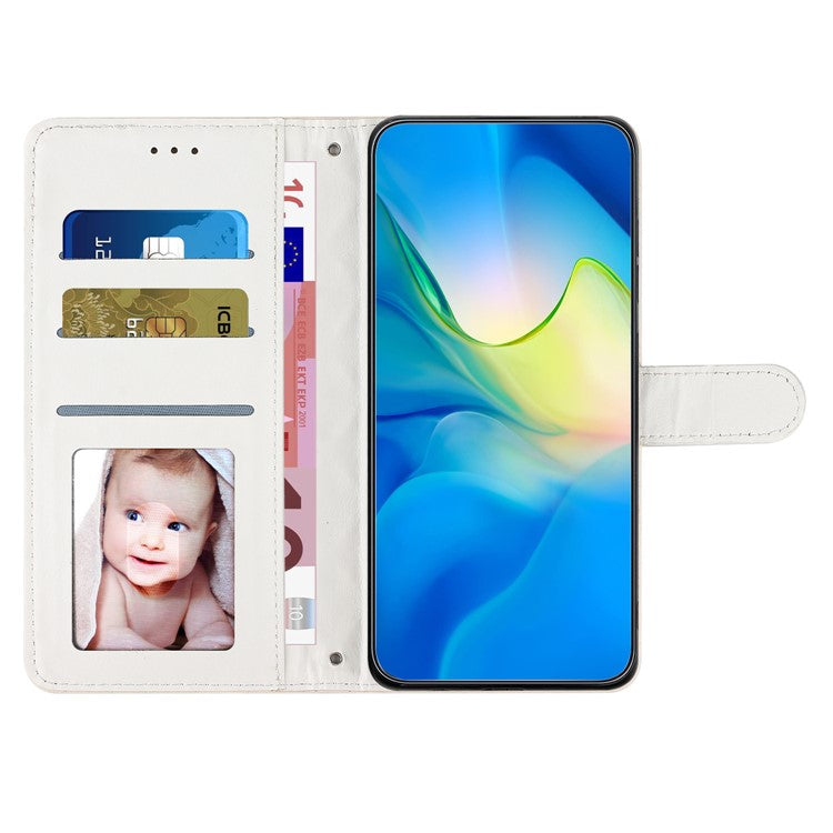 Wallet Phone Case for Motorola Moto G10 / G20 / G30 , PU Leather Stitching Line Rhombus Flip Stand Cover - White